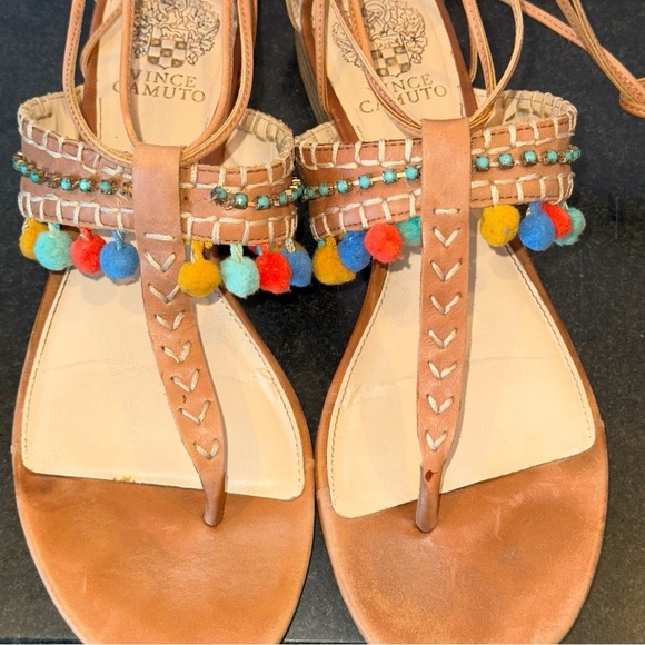 Vince Camuto Balisa Pom Pom Lace-Up Sandals Zip Gladiator Sz 9 Flats shoes - Picture 14 of 15